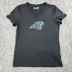 Carolina Panthers Shirt Womens Small Black Under Armour Heat Gear Combine Logo
